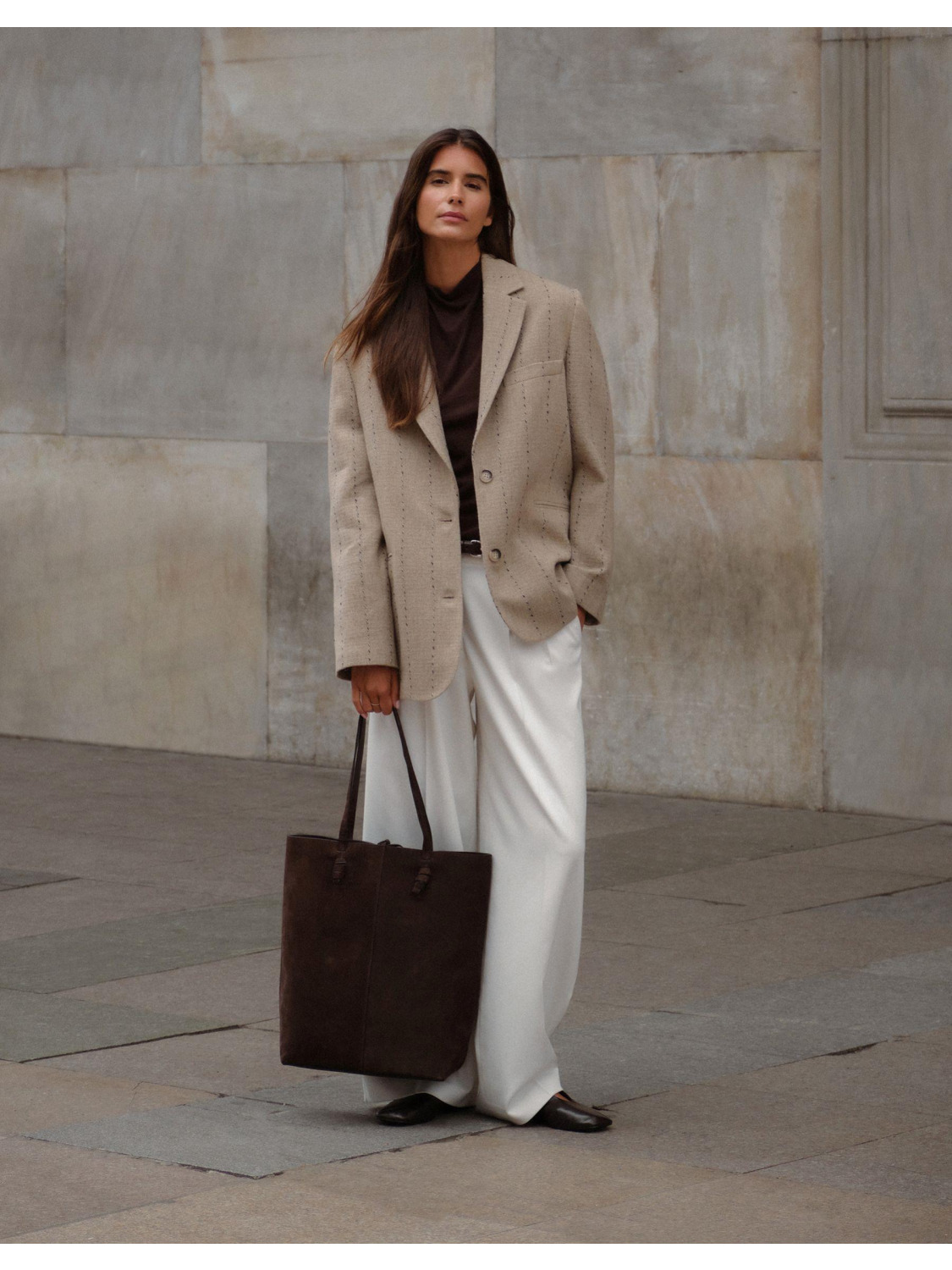 Yün Karışımlı Blazer Bej